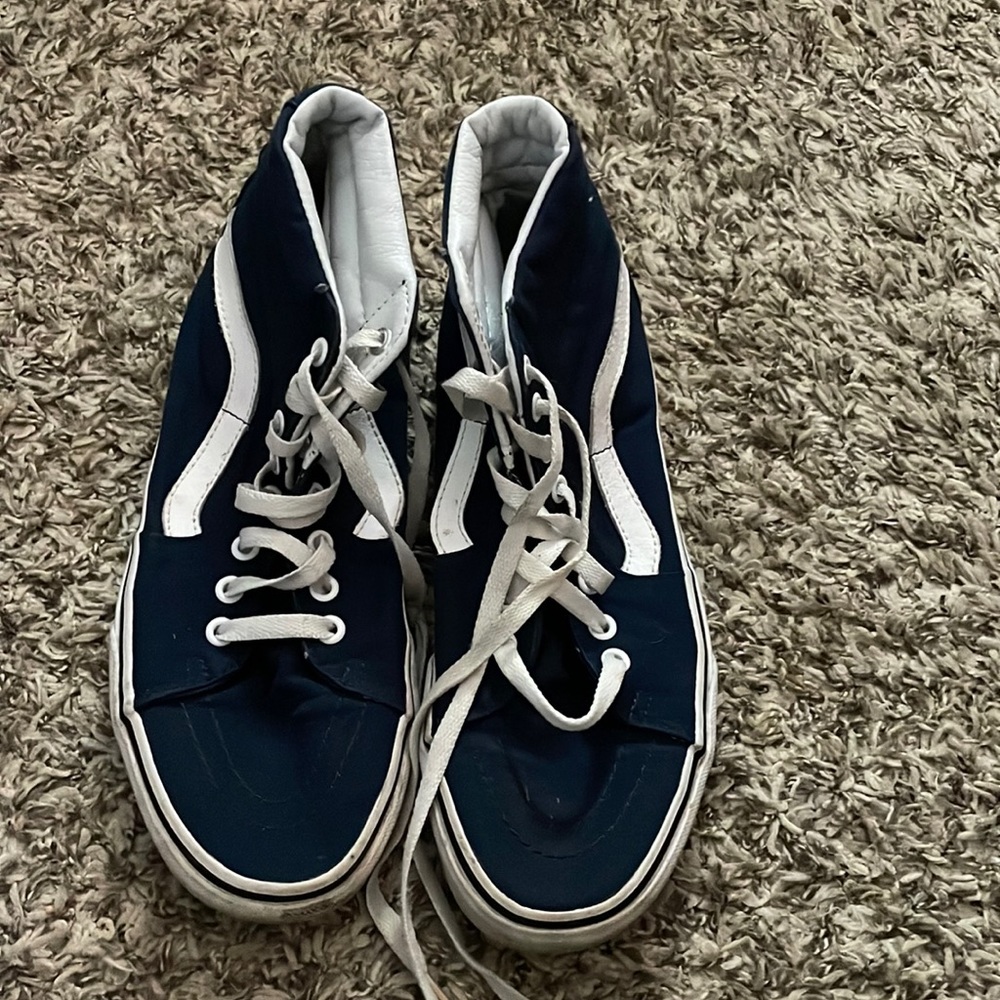 navy blue white striped sk8 hi vans